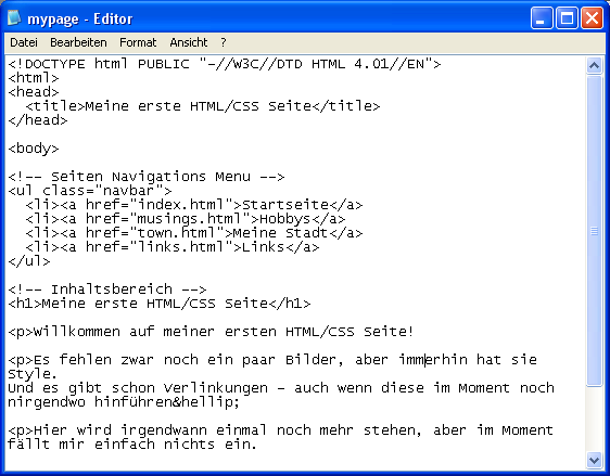 der HTML Quelltext im Editor