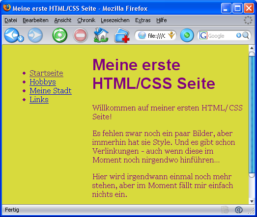 Screenshot mit einem Menu links